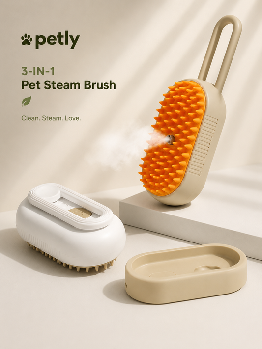 3-in-1 Pet Steam Brush — Groom, Massage & Deshed in Seconds